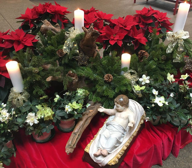 JesuskindWurzel Jesuskind in der Krippe mit Blumenschmuck von Simone Horsch © V. Gäbke